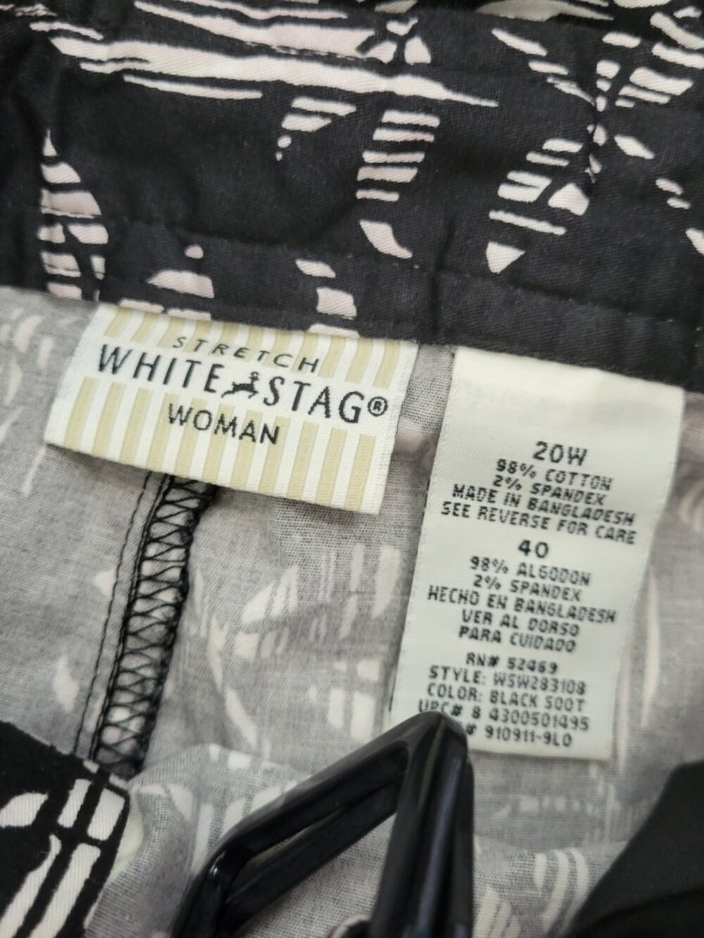 White Stag 20W Capri Pants Black White Floral Belted Cotton Stretch FLO128XE - Picture 9 of 10